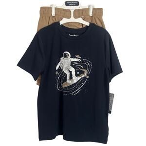 Tommy Bahama Boys 2‑Piece Astronaut Surf Tee & Tan Shorts Set NWT Size 5/6